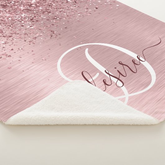 Rosa gebürsteter Glitzer Monogramm Name Sherpadecke (3/4)