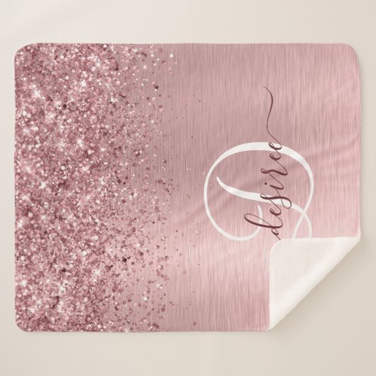 Rosa gebürsteter Glitzer Monogramm Name Sherpadecke (Vorderseite (Horizontal))