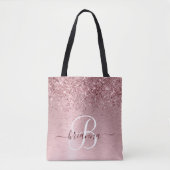 Rosa gebürsteter Glitzer Monogramm Name Tasche (Vorderseite)