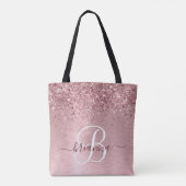 Rosa gebürsteter Glitzer Monogramm Name Tasche (Rückseite)