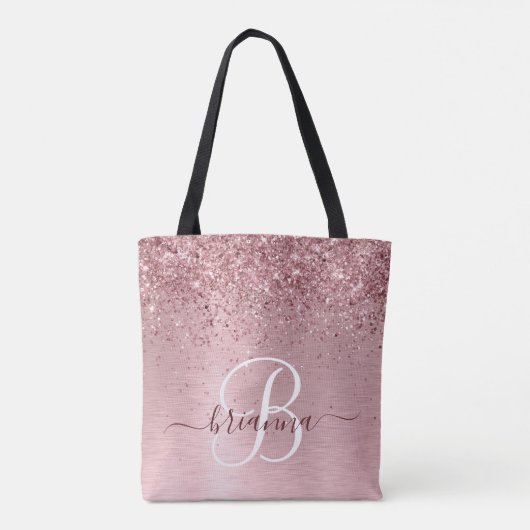 Rosa gebürsteter Glitzer Monogramm Name Tasche (Rückseite)