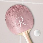 Rosa gebürsteter Glitzer Monogramm Name Tischtennis Schläger<br><div class="desc">Dieses schicke Pingpong-Paddel-Design mit hübschem,  schwarz-rosa funkelndem Glitzer auf einem rot-rosa gebürsteten metallischen Hintergrund ist einfach zu personalisieren.</div>