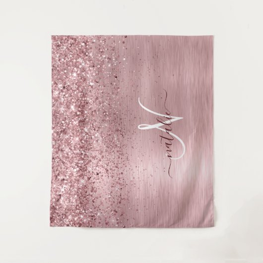 Rosa gebürsteter Glitzer Monogramm Name Wandteppich (Vorderseite)