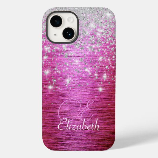 Rosa, gebürstetes Metall - Silbertablett Glitzer M Case-Mate iPhone Hülle (Rückseite)
