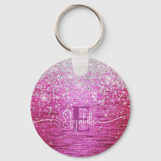 Rosa, gebürstetes Metall - Silbertablett Glitzer M Schlüsselanhänger (Vorderseite)
