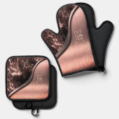 Rosa gebürstetes Metall und mit Monogramm metallis Ofenhandschuh & Topflappen-Set (Vorderseite/Rückseite)