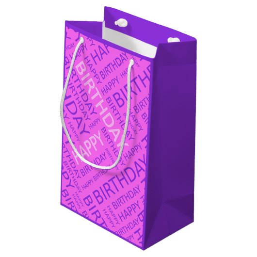 Rosa Geburt lila individuelle Name Kleine Geschenktüte (Rückseite Schrägansicht)
