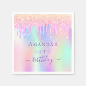 Rosa Geburt lila Tropfen holografischer Name Serviette (Vorderseite)