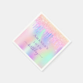 Rosa Geburt lila Tropfen holografischer Name Serviette (Ecke)