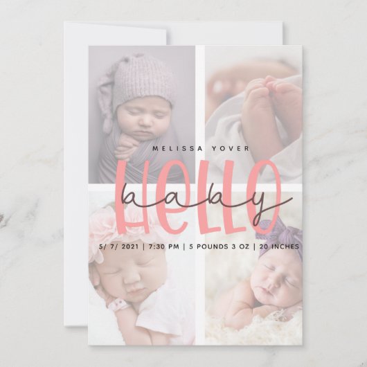 Rosa Geburtsankündigung Mädchen-Skriptkarte Einladung (Vorderseite)