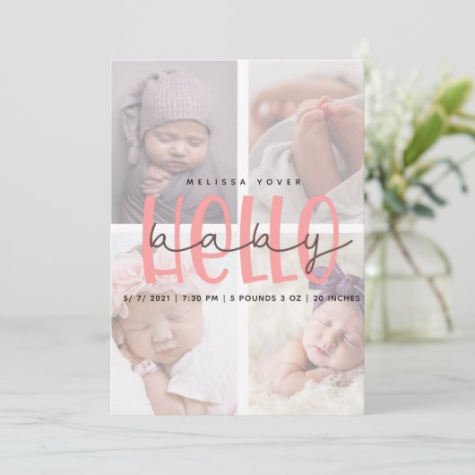 Rosa Geburtsankündigung Mädchen-Skriptkarte Einladung (Stehend Vorderseite)