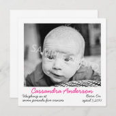 Rosa Geburtserklärung Ankündigung (Vorne/Hinten)