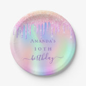 Rosa Geburtsname lila Glitzer holografischer Name Pappteller (Vorderseite)