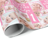 Rosa Geburtstag 8 Foto Collage Name Age Geschenkpapier (Rolleneckpunkt)