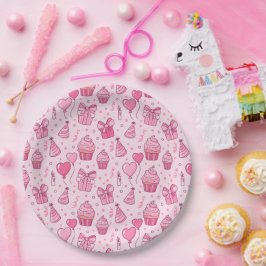 Rosa Geburtstag-Cupcakes-Papierteller Pappteller