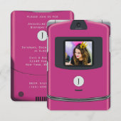 Rosa Geburtstag Flip-Telefon 2000er Einladung (Vorne/Hinten)