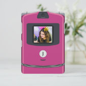 Rosa Geburtstag Flip-Telefon 2000er Einladung (Stehend Vorderseite)