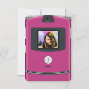 Rosa Geburtstag Flip-Telefon 2000er Einladung