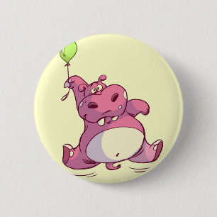 Rosa Geburtstags-Flusspferd-Button Button