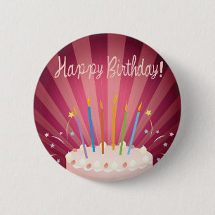 Rosa Geburtstags-Kuchen-Button Button