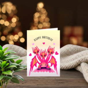 Rosa Geburtstagsdrache Karte