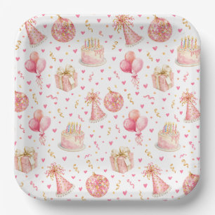 Rosa Geburtstagsfeier-Papierteller - Süßer Kuchen Pappteller