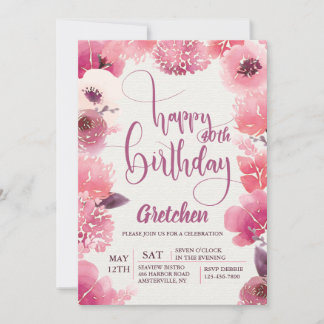 Rosa Geburtstagsflorale Einladung