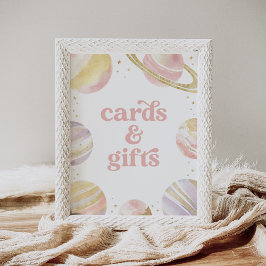 Rosa Geburtstagskarten und Geschenke im Weltraum Poster