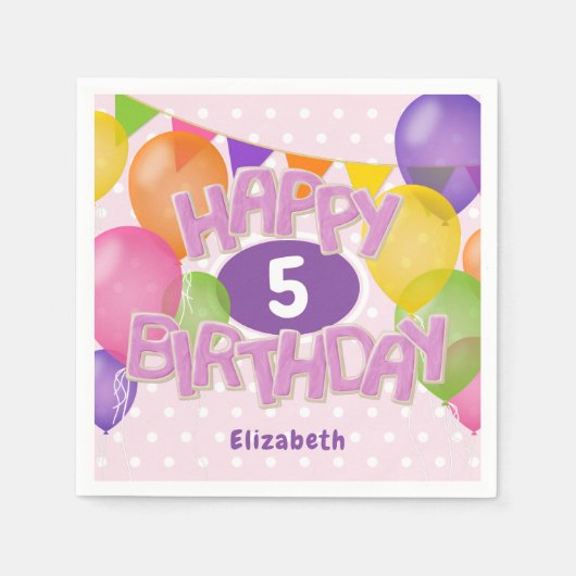 Rosa Geburtstagskekse mit Ballons Serviette (Vorderseite)
