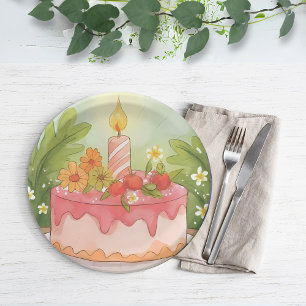 Rosa Geburtstagskuchen   Alles Gute zum Geburtstag Pappteller