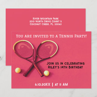 Rosa Geburtstagsparty Rackets und Balls Tennis Einladung