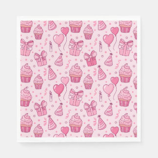 Rosa Geburtstagsservietten mit Cupcake-Motiv Serviette