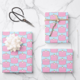 Rosa Geburtstagstorte Geschenkpapier Set