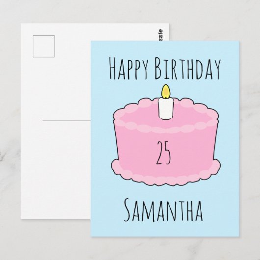 Rosa Geburtstagstorte Postkarte (Vorne/Hinten)