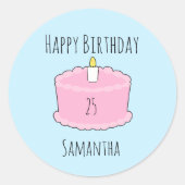 Rosa Geburtstagstorte Runder Aufkleber (Vorderseite)
