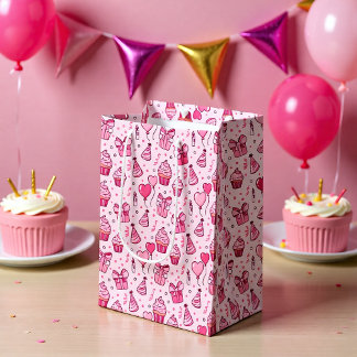 Rosa Geburtstagstüte mit Cupcakes Mittlere Geschenktüte