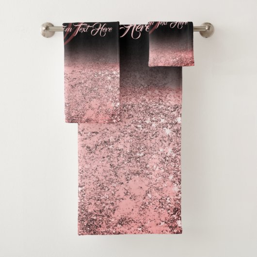 Rosa gedruckter Funkeleffekt Bling Glam Badhandtuch Set (Insitu)