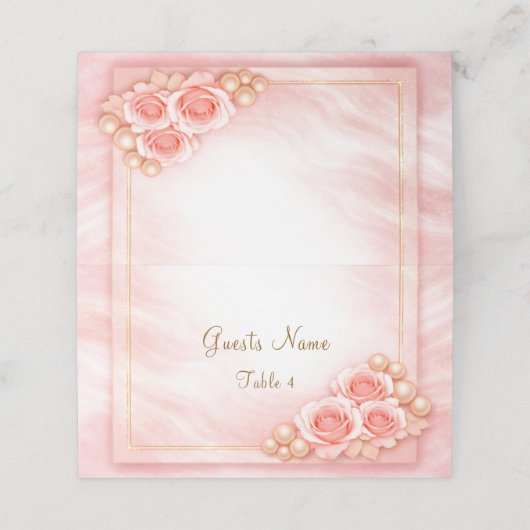 Rosa gefaltete Platzkarte Hochzeit (Außenseite Aufgefaltet)