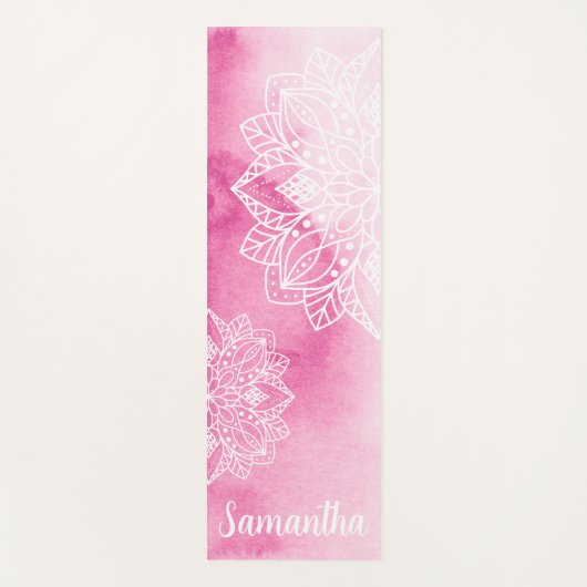 Rosa Gefärbte Krawatte und weiße Mandala Blume Ind Yogamatte (Vorderseite)