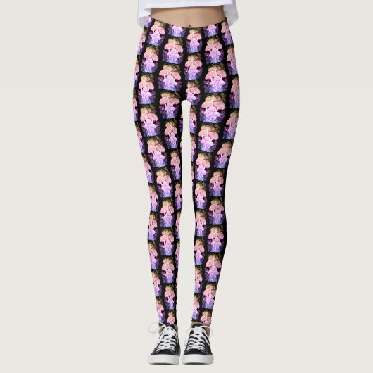 Rosa gefärbte Pilze Überall Maßgeschneiderte Moder Leggings (Vorderseite)