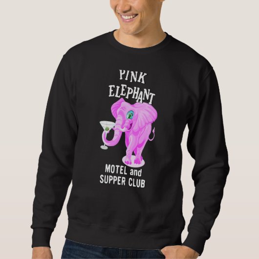 Rosa gefärbter Elefant mit Martini-Glas Sweatshirt (Vorderseite)