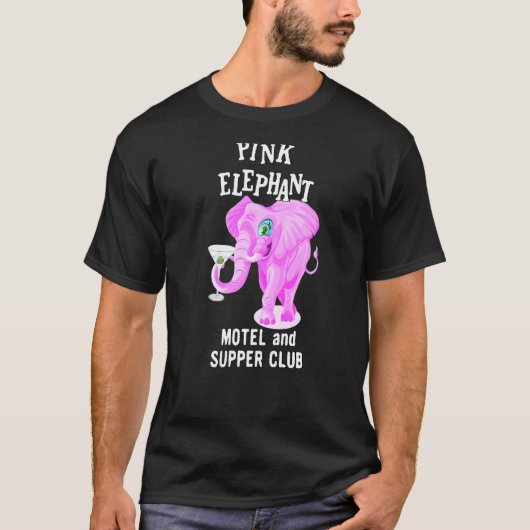 Rosa gefärbter Elefant mit Martini-Glas T-Shirt (Vorderseite)