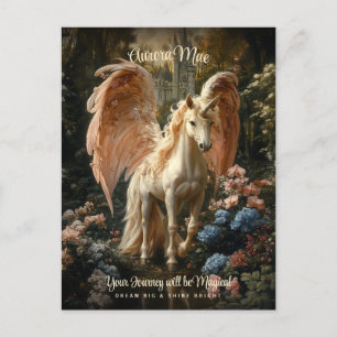 Rosa geflügeltes Einhorn Magisches Schloss Pegasus Postkarte