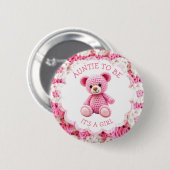 Rosa gehäkelter Teddybär | Tante in spe Button (Vorne & Hinten)
