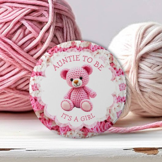 Rosa gehäkelter Teddybär | Tante in spe Button