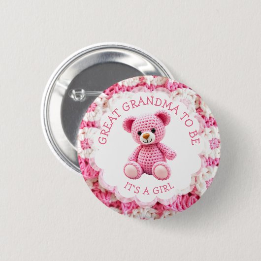 Rosa gehäkelter Teddybär | Urgroßmutter wird es se Button (Vorne & Hinten)