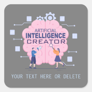 Rosa Gehirndarstellung Künstliche Intelligenz Quadratischer Aufkleber