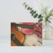 Rosa Geige und Gitarre Postkarte (Stehend Vorderseite)