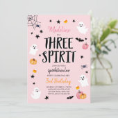 Rosa Geist Halloween Drei Geist 3. Geburtstag Einladung (Stehend Vorderseite)