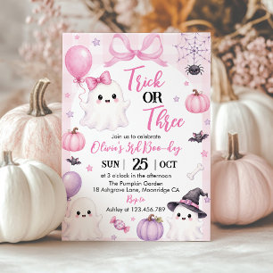 Rosa Geister-Trick oder Drei Halloween-Geburtstag Einladung